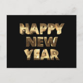 ブラックアンド金ゴールドルック文字ハッピーニューイヤー シーズンポストカード (正面)