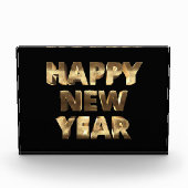 ブラックアンド金ゴールドルック文字ハッピーニューイヤー フォトブロック (正面)