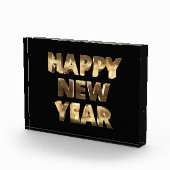 ブラックアンド金ゴールドルック文字ハッピーニューイヤー フォトブロック (右)