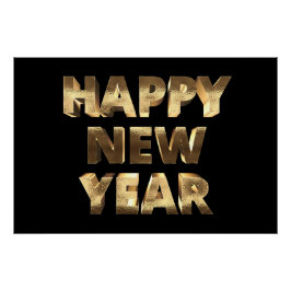 ブラックアンド金ゴールドルック文字ハッピーニューイヤー ポスター