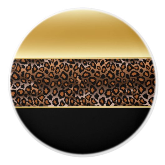 ブラックアンド金ゴールドレオパードアニマルプリント セラミックノブ (正面)
