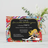 ブラックアンド金ゴールドレトロ30歳の誕生日パーティー 招待状 (スタンド正面)