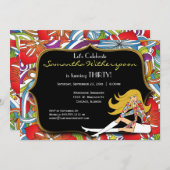 ブラックアンド金ゴールドレトロ30歳の誕生日パーティー 招待状 (正面/裏面)