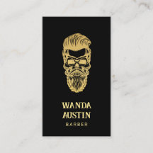 ブラックアンド金ゴールド理容師スカルバーバーショップ