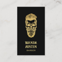 ブラックアンド金ゴールド理容師スカルバーバーショップ 名刺