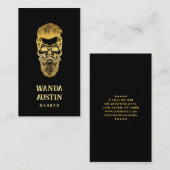 ブラックアンド金ゴールド理容師スカルバーバーショップ 名刺 (正面/裏面)