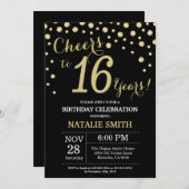 ブラックアンド金ゴールド第16誕生日ダイヤモンド招待状 招待状 (正面/裏面)
