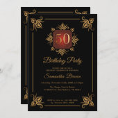 ブラックアンド金ゴールド50誕生日 招待状 (正面/裏面)
