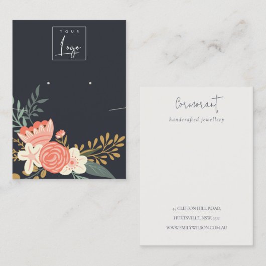 ブラックアンブロシアフローラロゴイヤリングネックレスディスプレイ 名刺 (正面/裏面)