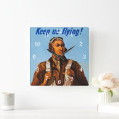 ブラックアヴィエーター米国戦闘機パイロットの第2次世界大戦 スクエア壁時計 (ホーム)