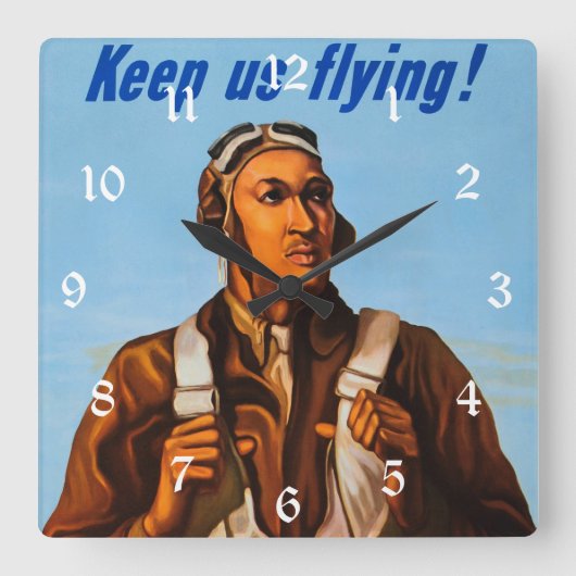 ブラックアヴィエーター米国戦闘機パイロットの第2次世界大戦 スクエア壁時計 (正面)