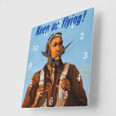 ブラックアヴィエーター米国戦闘機パイロットの第2次世界大戦 スクエア壁時計 (傾斜)