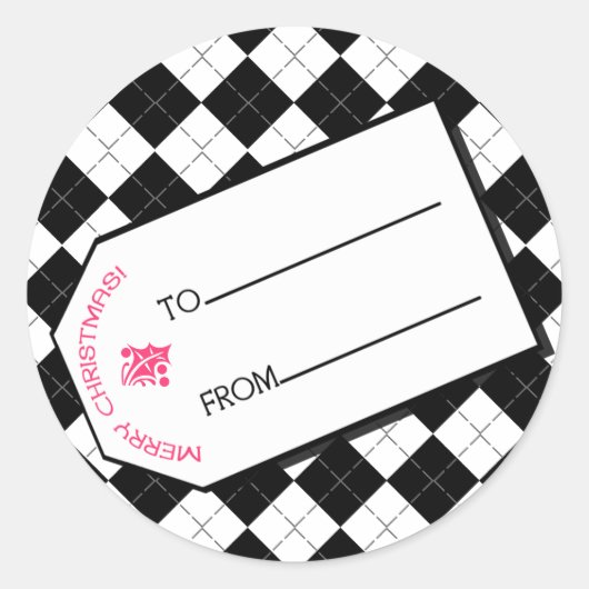 ブラックアーガイルクリスマスプレゼントラベルシール ラウンドシール (正面)