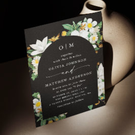 ブラックアーチの結婚式。優雅な花の開花 + QRコード 招待状