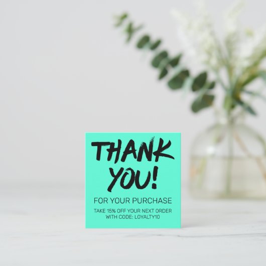 ブラックアートネオンミントカスタマー割引あり スクエア名刺 (スタンド正面)