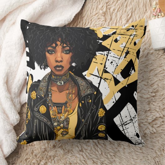 ブラックアーバン美しいロック転がレザージャケット反乱者 クッション (ブランケット)