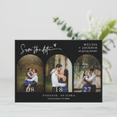 ブラックアーミニマルチフォトQRコード日付の保存 招待状 (スタンド正面)