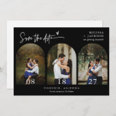 ブラックアーミニマルチフォトQRコード日付の保存 招待状 (正面/裏面)