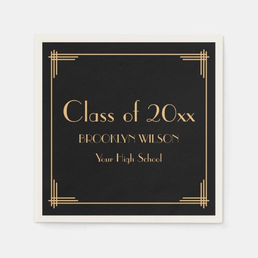 ブラックアールデコ卒業パーティー スタンダードカクテルナプキン (正面)