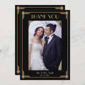ブラックアールデコ素晴らしギャツビーありがとう結婚カード サンキューカード (正面/裏面)