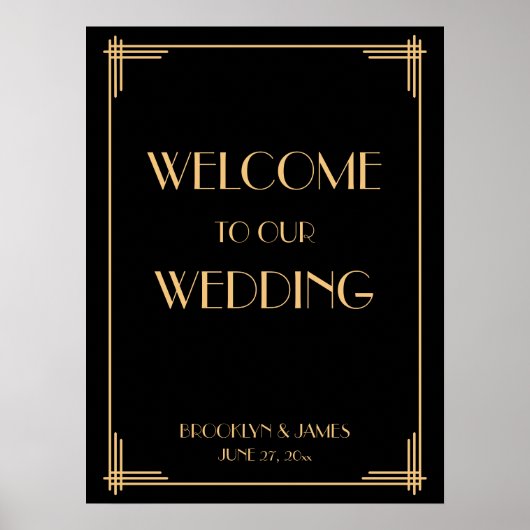 ブラックアールデコ素晴らしギャツビー式披露宴サイン ポスター (正面)