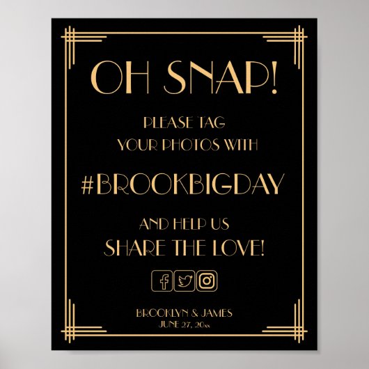 ブラックアールデコ素晴らしギャツビーHashtagサイン8x10 ポスター (正面)