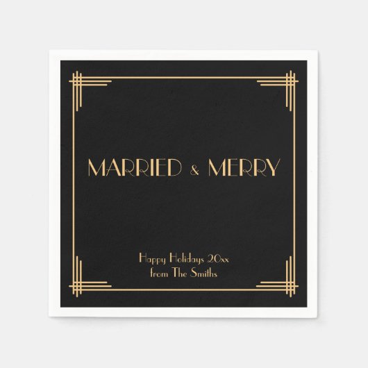 ブラックアールデコ結婚したとメリークリスマスナプキン スタンダードカクテルナプキン (正面)