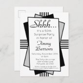 ブラックアールデコ50thサプライズパーティー誕生日 インビテーションポストカード (正面/裏面)