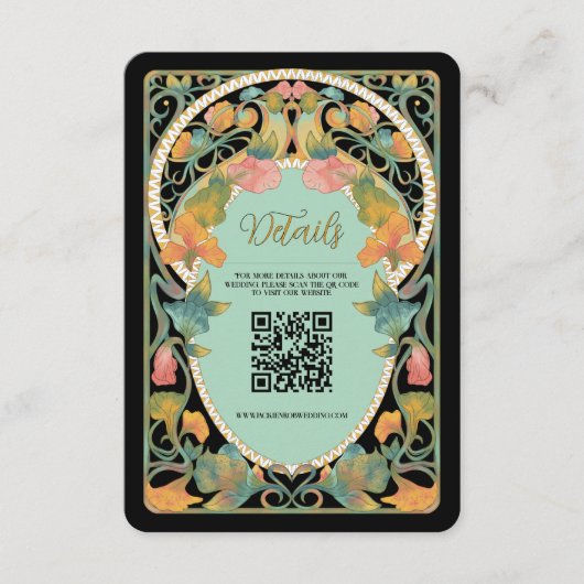 ブラックアールヌーボーQRコード結婚のエンクロージャカード エンクロージャーカード (正面)