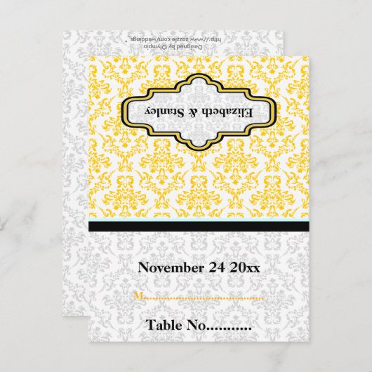 ブラックイエローアクアダマスウェディングカスタム座席表 招待状 (正面/裏面)