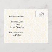 ブラックイエローアクアダマスク結婚式の日付を保存 案内ポストカード (裏面)