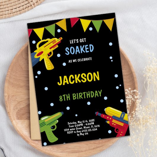 ブラックイエローウォーターガン招待状 招待状