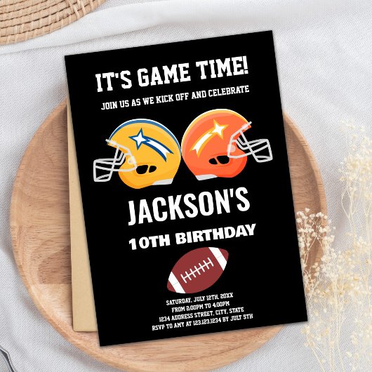 ブラックイエローオレンジサッカー誕生日招待状 招待状