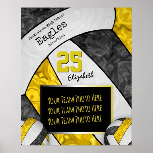 ブラックイエローガールズバレーボールチームの写真 ポスター (正面)