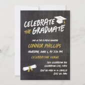 ブラックイエロークールチョーク写真卒業パーティー 招待状 (裏面)