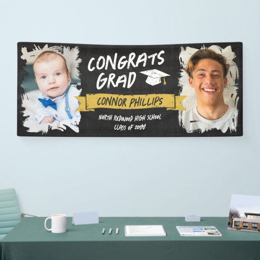 ブラックイエロークールチョーク2枚おめでとうグラード 横断幕 (トレードショー)