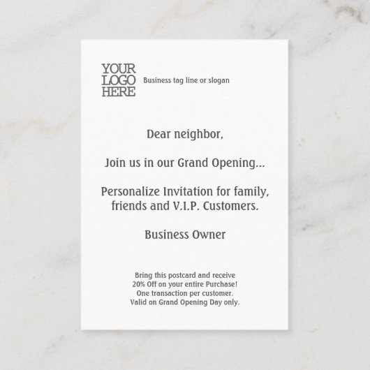 ブラックイエローグランドオープニングディスカウントカード 名刺 (裏面)