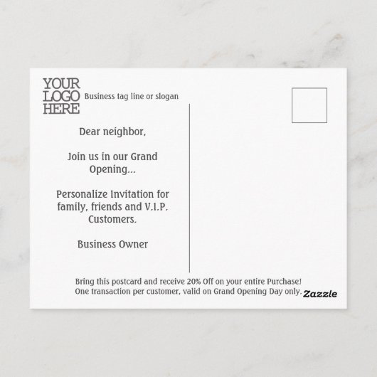 ブラックイエローグランドオープニング |ロゴ |顧客招待状 ポストカード (裏面)