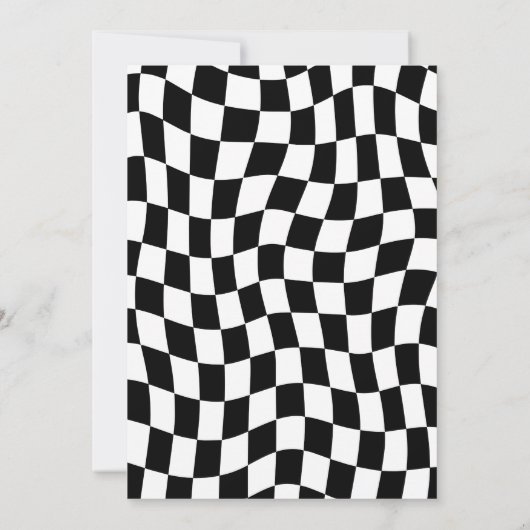 ブラックイエローグルーヴィ市松模様にスマイルレトロ誕生日 招待状 (裏面)