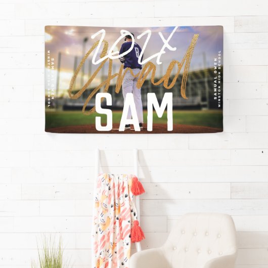 ブラックイエローゴールドフォイルグラーカスタムド年はっきりした写真 横断幕 (インサイチュ)