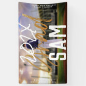 ブラックイエローゴールドフォイルグラーカスタムド年はっきりした写真 横断幕 (縦)