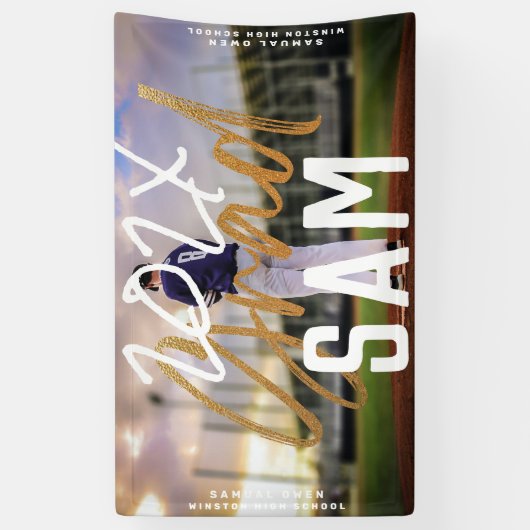 ブラックイエローゴールドフォイルグラーカスタムド年はっきりした写真 横断幕 (縦)