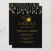 ブラックイエローサボテンの50と素晴らしいホワイトライト 招待状 (正面/裏面)