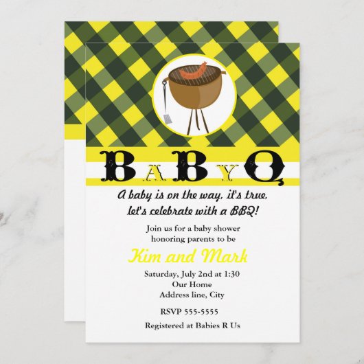 ブラックイエローサマーBBQベビーシャワー招待状 招待状 (正面/裏面)