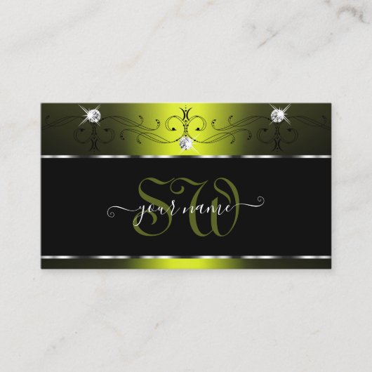 ブラックイエロースクイグルダイヤきらめくモンドイニシャル 名刺 (正面)