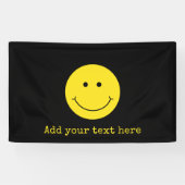 ブラックイエロースマイルグリン顔ハッピーバナー 横断幕 (横)