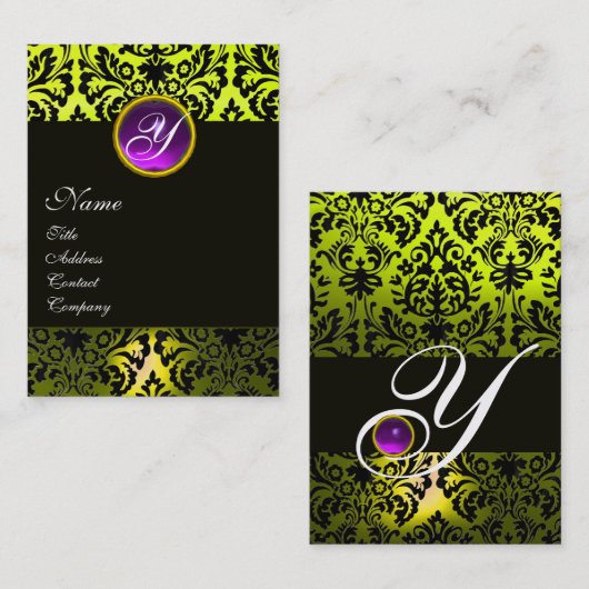 ブラックイエローダマスクパープルアメジストジェムモノグラム 名刺 (正面/裏面)