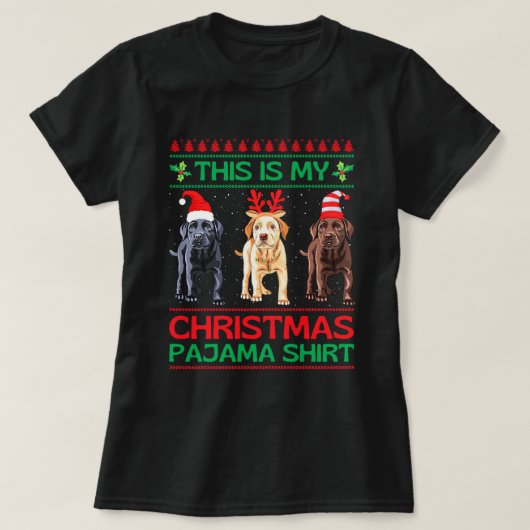 ブラックイエローチョコレートラボクリスマスラブラドールパハ Tシャツ (デザイン正面)