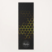 ブラックイエローハニカム形状パターンモノグラム ヨガマット (正面)