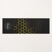 ブラックイエローハニカム形状パターンモノグラム ヨガマット (正面(横))
